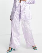 Liquorish Satin Tailored Pants In Dreamy Lilac - Part Of A Set-blue