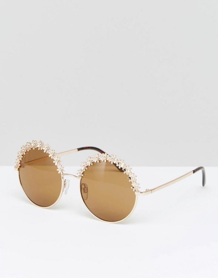Monki Floral Round Sunglasses - Gold