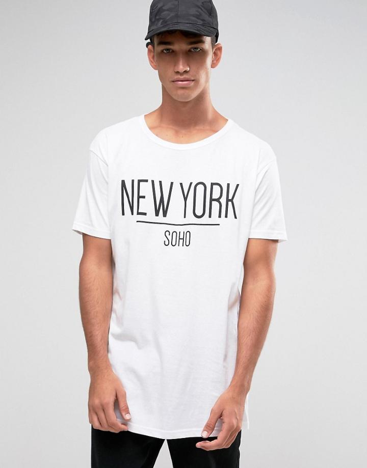 Brave Soul Long Line New York T-shirt - White