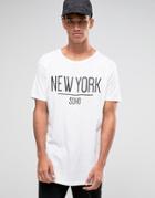 Brave Soul Long Line New York T-shirt - White
