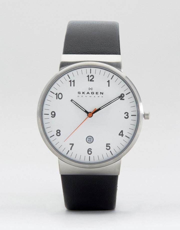 Skagen Ancher Black Leather Watch Skw6024 - Black