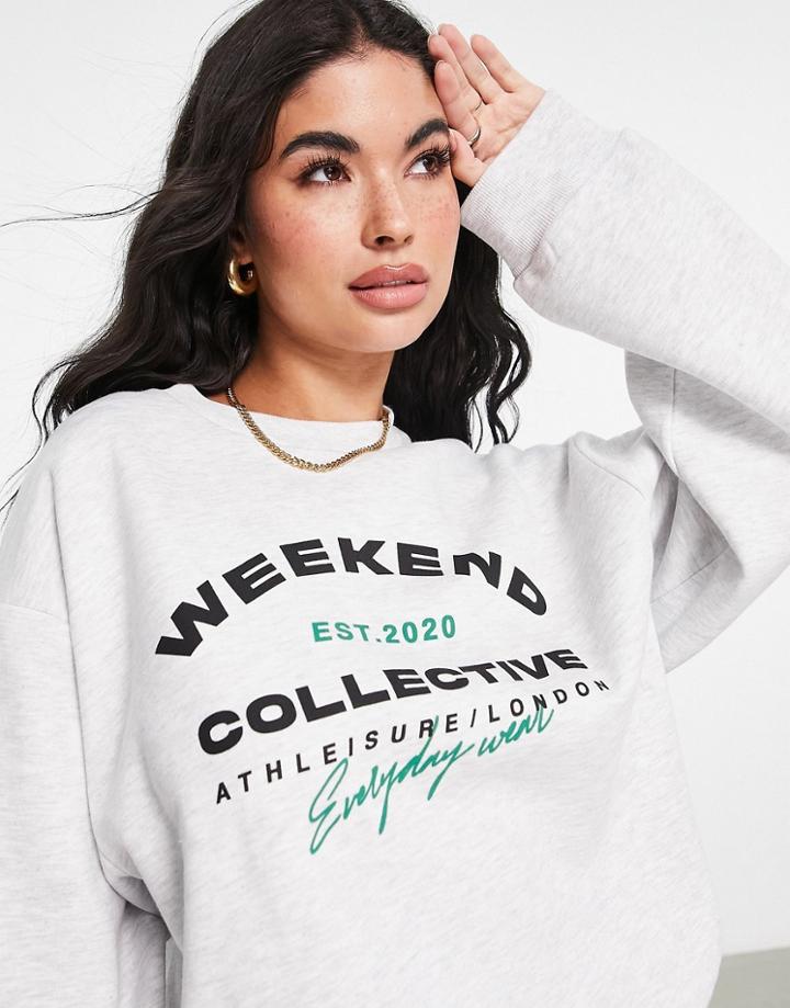 Asos Weekend Collective Oversized Sweatshirt With Athleisure Logo In Ice Heather-gray