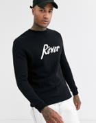 Asos Design Sweatshirt In Black With Rever Print