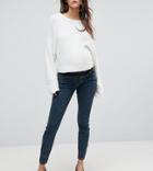 Asos Design Maternity Ridley High Waist Skinny Jeans In Darkwash Blue With Under The Bump Waistband