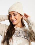 Monki Recycled Ribbed Beanie In Beige Melange-neutral