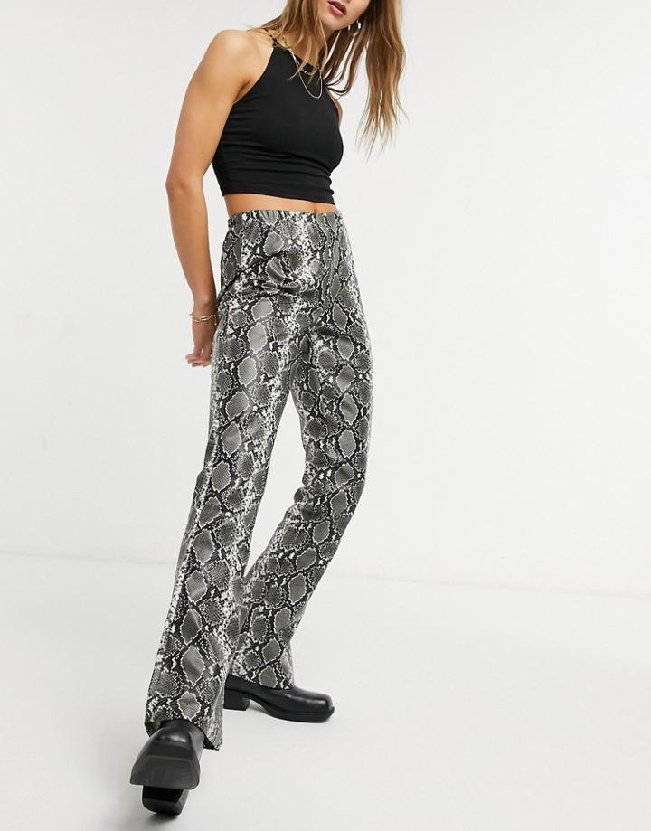 Asos Design Leather Look Flare Pants In Snake Print-multi