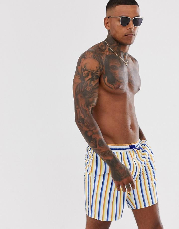 Asos Design Swim Short In Ombre Stripe Mid Length-multi