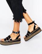 Asos Treasured Leather Chunky Strappy Sandals - Black