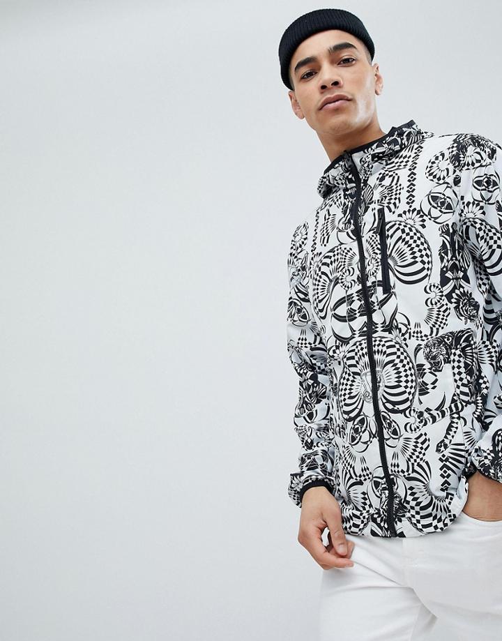 Versace Jeans Windbreaker Jacket In White With Tiger Spiral Print - White
