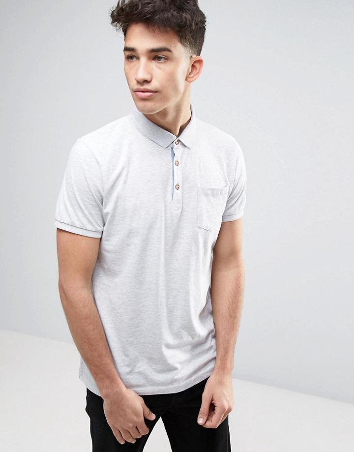 Brave Soul Plain Jersey Contrast Inside Placket Polo - Gray