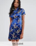 Reclaimed Vintage Inspired Festival Mini Dress In Brocade With Rhinestone Trim - Blue