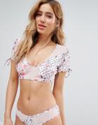 Minkpink Petals Mesh Spliced Cap Sleeve Bikini Top - Pink