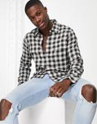 Abercrombie & Fitch Drapey Ombre Gingham Check Flannel Shirt In White/black