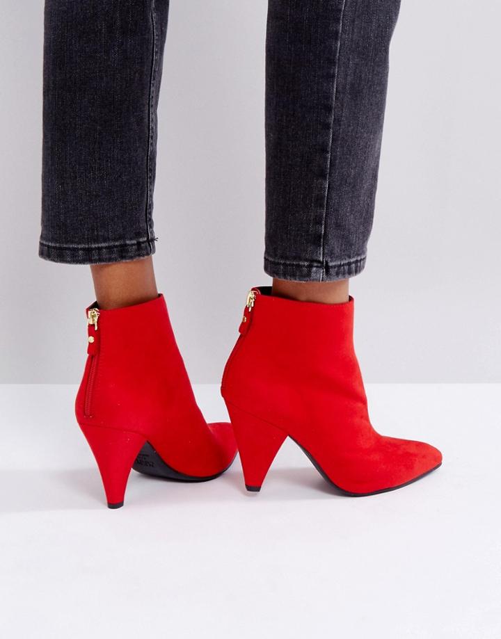 New Look Suedette Cone Heeled Boot - Red