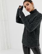 Na-kd Sweater With High Neck And Balloon Sleeve In Dark Gray - Gray