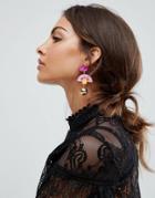 Asos Statement Jewel And Resin Drop Earrings - Gold