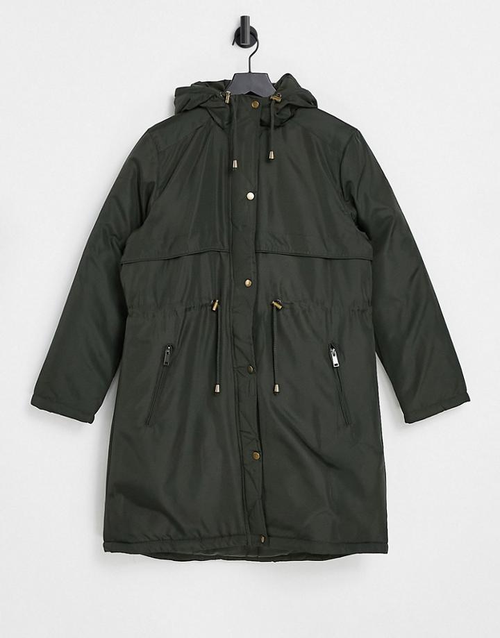 Brave Soul Egypt Parka Jacket With Hood In Khaki-green