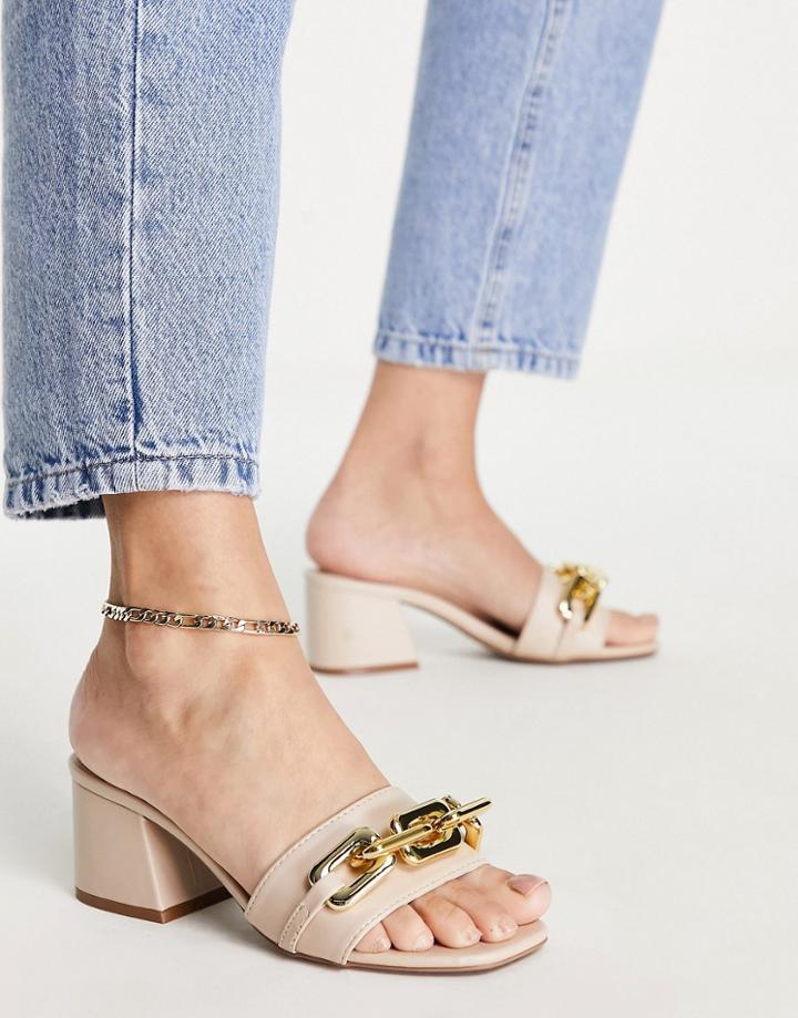 Qupid Square Toe Heeled Sandals In Beige-black