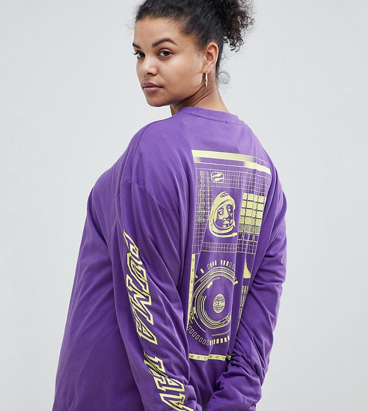 Puma Exclusive To Asos Plus Long Sleeve T-shirt With Neon Back Graphic In Purple - Purple
