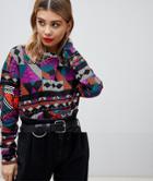 Noisy May Geo-tribal Printed Sweatshirt - Multi