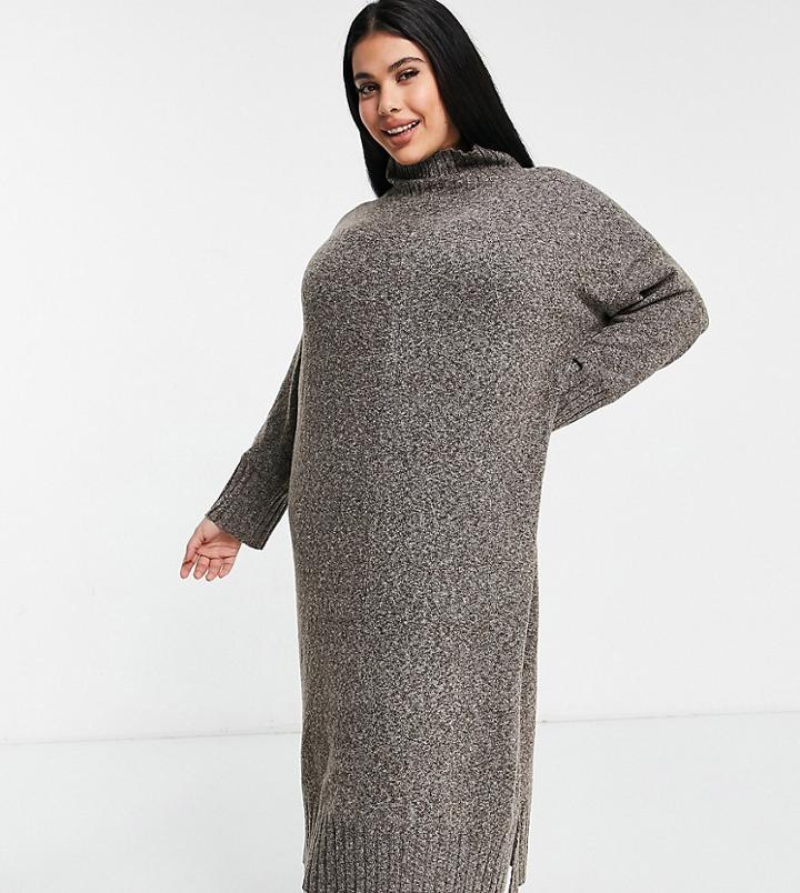 M Lounge Curve Relaxed Maxi Sweater Dress Set-brown