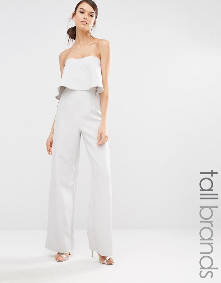 Missguided Tall Frill Wide Leg Jumpsuit - Gray