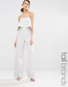 Missguided Tall Frill Wide Leg Jumpsuit - Gray