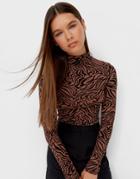 Stradivarius Long Sleeve High Neck Top In Retro Print-multi