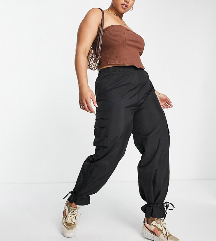 Missguided Plus Cuff Tie Cargo Pants In Black