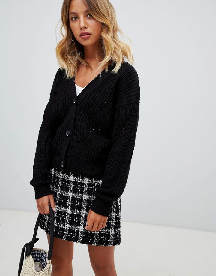 New Look Chunky Cardigan In Black - Black