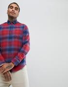 Original Penguin Graduated Check Buttondown Shirt Heritage Slim Fit Small Logo In Red/blue - Red
