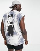 Asos Design Tank With Kissing Copper Banksy Print In Tye Die Print-black