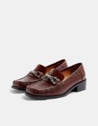 Topshop Croc Buckle Detail Loafers In Chestnut-brown
