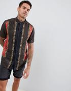 Asos Design Regular Fit Baroque Placement Print Shirt In Black - Black