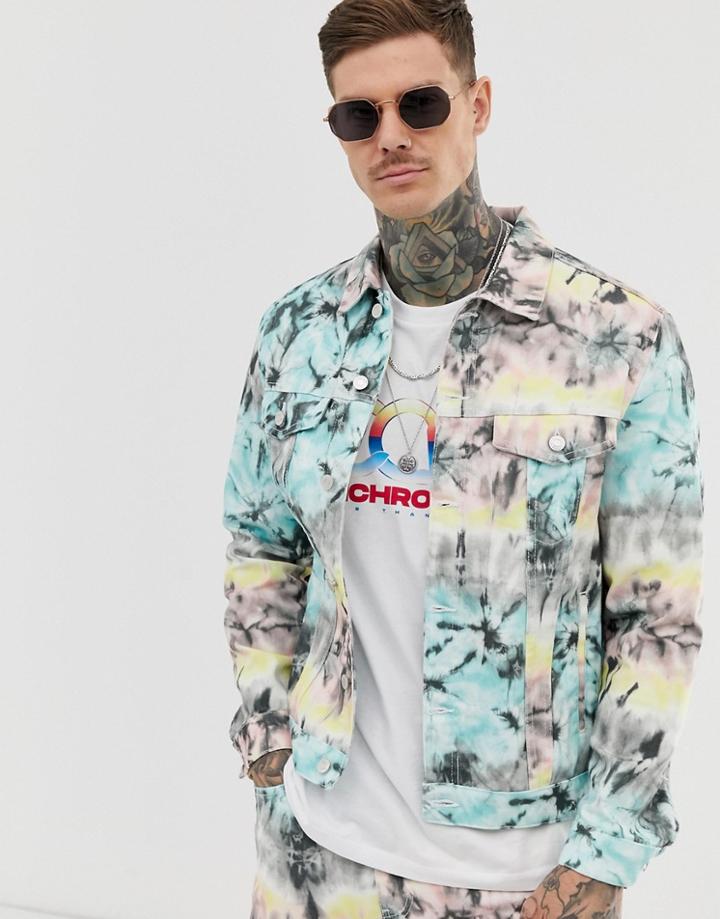 Bershka Tie-dye Denim Jacket In Multi