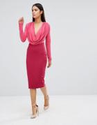 Hedonia Color Block Pencil Dress With Cowl Neck - Pink