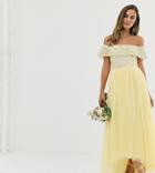 Maya Bridesmaid Delicate Sequin Bardot High Low Maxi Dress In Lemon - Yellow