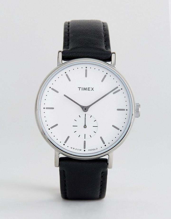 Timex Fairfield Sub-second Leather Watch In Black - Black