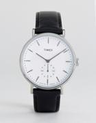 Timex Fairfield Sub-second Leather Watch In Black - Black