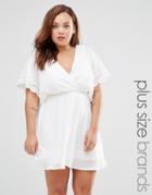 Club L Plus Skater Dress With Lace Sleeve Detail - Cream