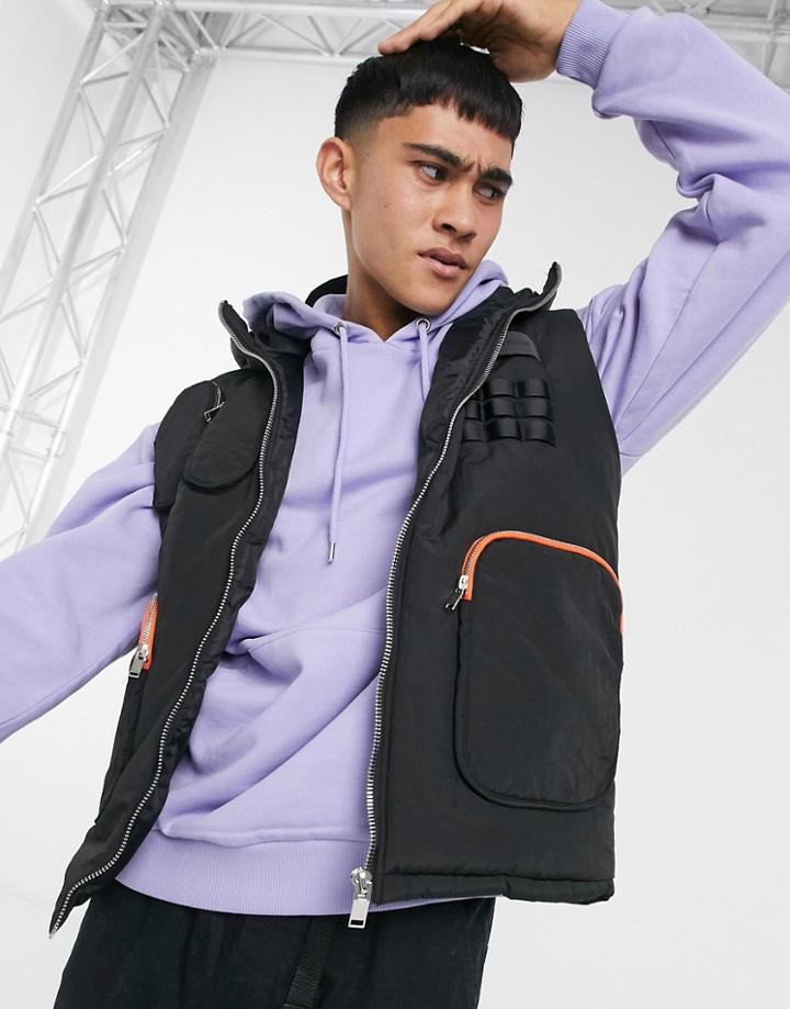 Sixth June Sleeveless Vest With Utility Pockets In Black