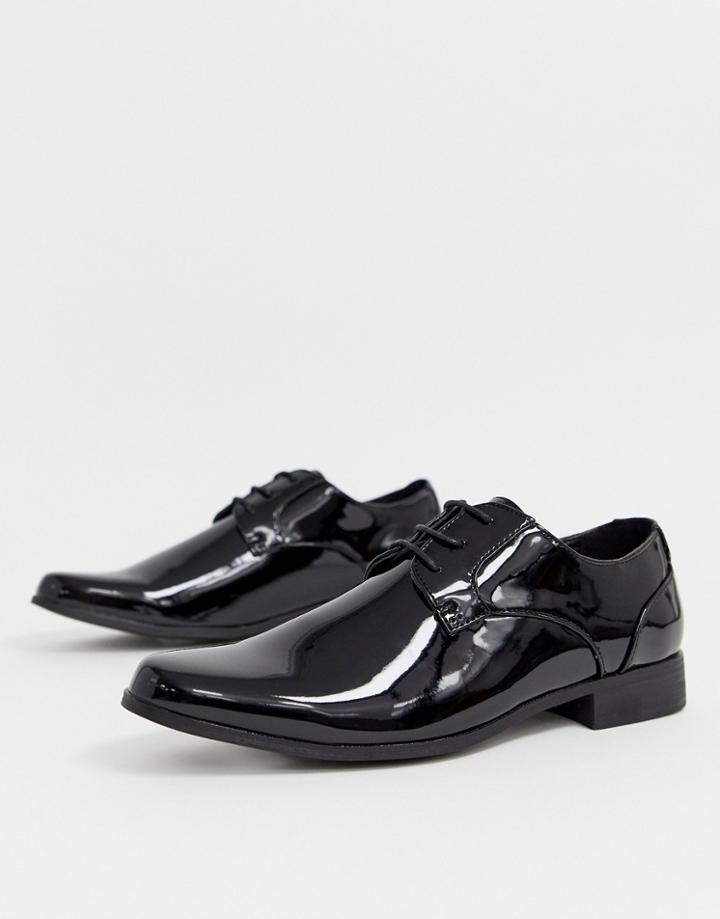 New Look Patent Lace Up Shoe In Black - Black