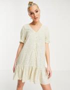 Monki Willa Mini Dress With Button Through In Yellow Spot Print
