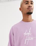 Asos Design Oversized Longline T-shirt In Heavyweight Jersey With Dark Future Logo-purple