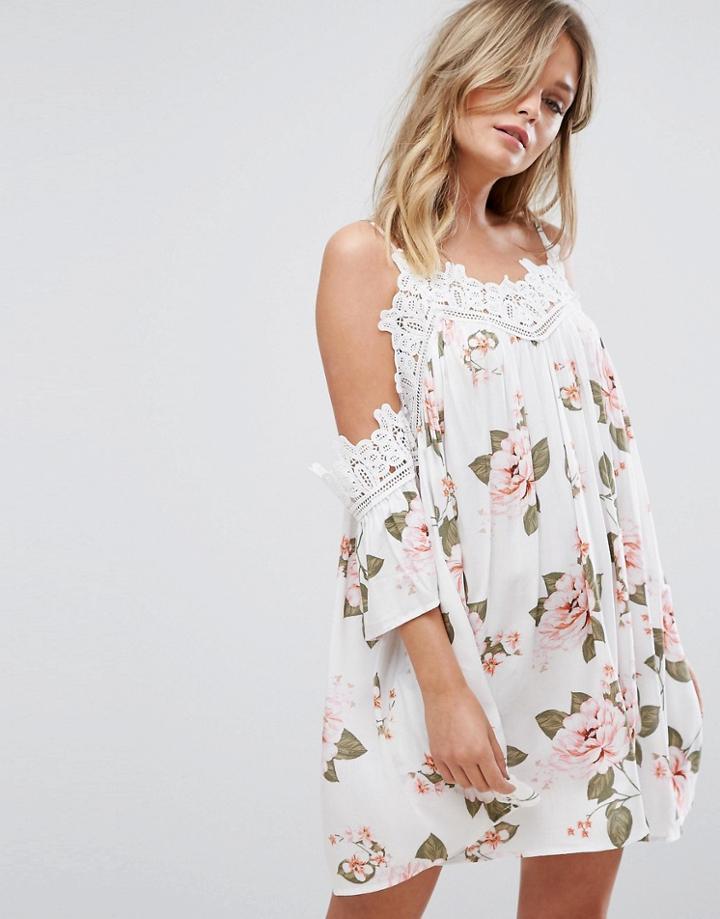 New Look Floral Crochet Trim Swing Dress - Multi