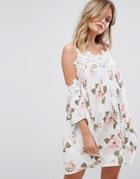 New Look Floral Crochet Trim Swing Dress - Multi