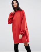 Asos Sweat Dress With Extra Long Sleeve Detail - Red