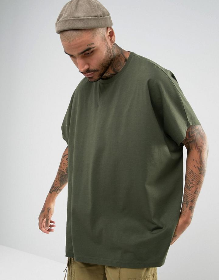 Asos Extreme Oversized T-shirt In Khaki - Green