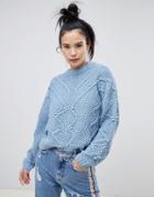Pull & Bear Textured Diamond Knit Sweater In Blue - Blue