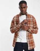 Asos Design 90s Oversized Check Shirt In Brown